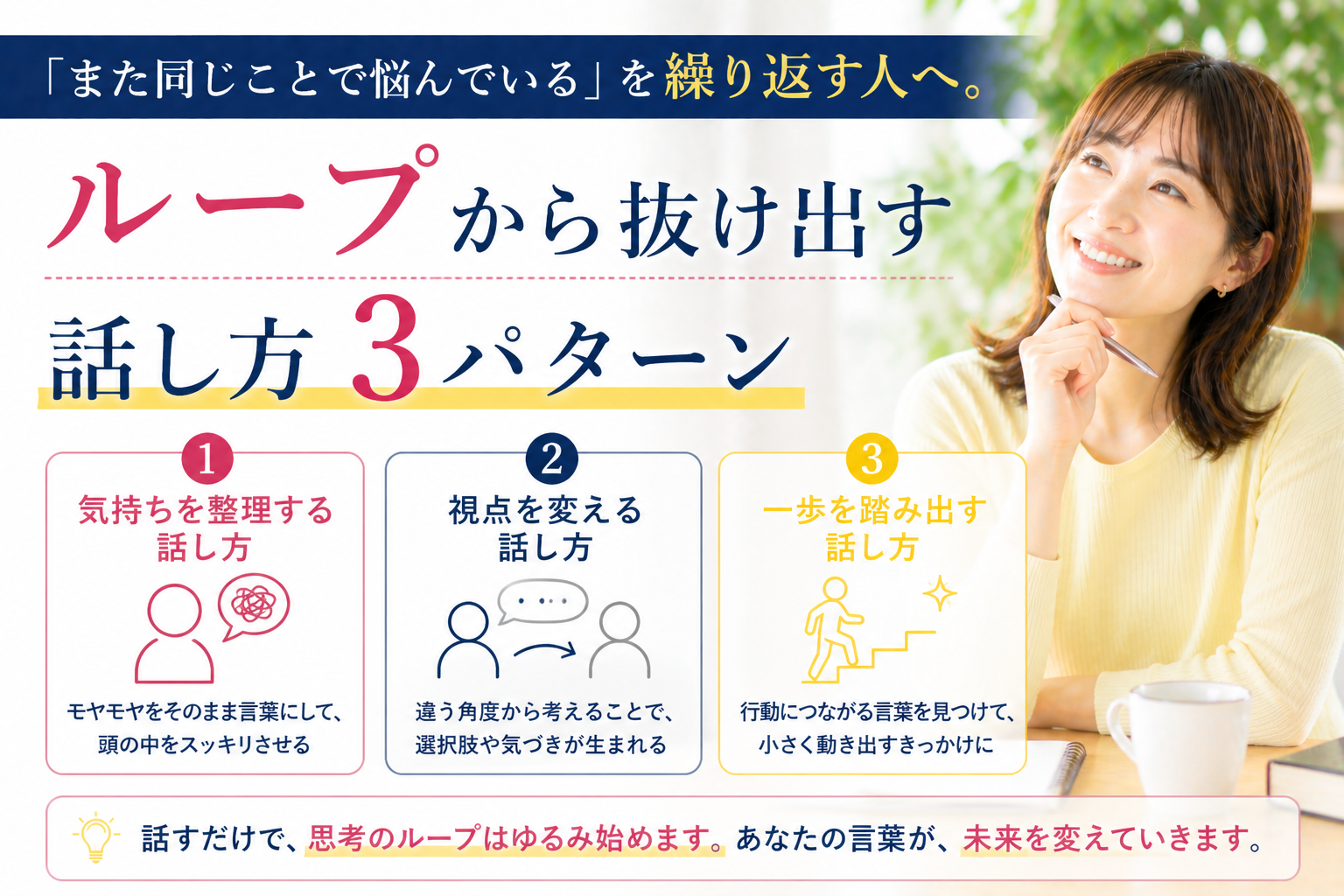 「また同じことで悩んでいる」を繰り返す人へ。ループから抜け出す話し方3パターン